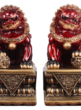 仿铜狮子摆件一对狮宫门摆设