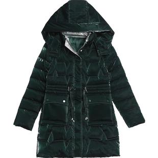 羽绒棉服女中长款2025冬季新款系带修身棉衣时尚气质亮面免洗棉袄