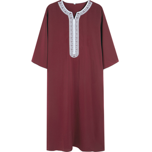 Muslim Men Thobe Gown迪拜阿拉伯男士长袍摩洛哥宽松刺绣礼拜服