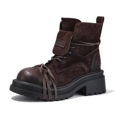 BellaLily2025秋季新款潮酷帅气马丁靴女厚底粗跟中筒靴牛皮短靴