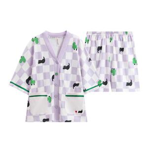 芬腾睡衣女生短袖短裤纯棉夏季薄款夏天可爱少女士学生家居服套装