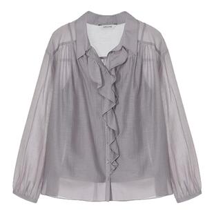 loeuvre荷叶边透视衬衫25春季新款女长袖上衣雪纺衫打底SW5SB128