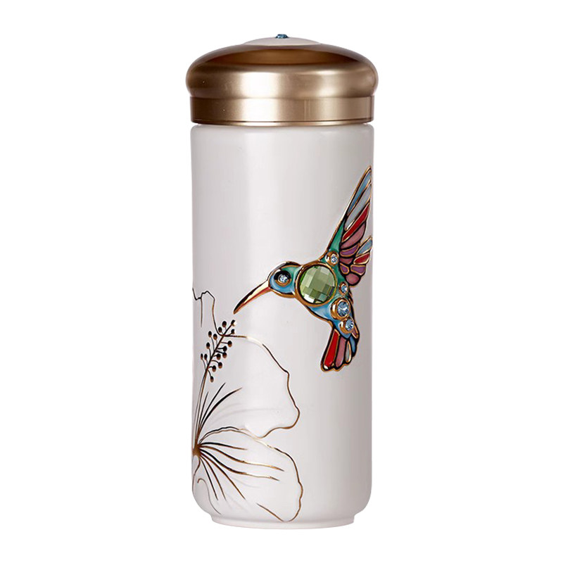 【圣诞礼物】乾唐轩蜂鸟活瓷杯随身杯礼物可刻字双层鎏金陶瓷水杯