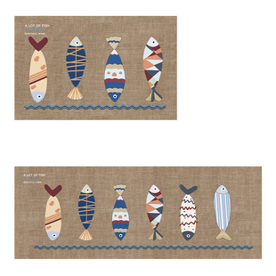 亚麻编织厨房地垫卡通高级感吸水吸油防滑专用耐脏地毯长条脚垫子