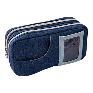 牛仔痛包笔袋高颜值多夹层大容量文具袋女生追星带小卡位文具盒小众不撞款女孩款透明铅笔盒小学生初中铅笔袋