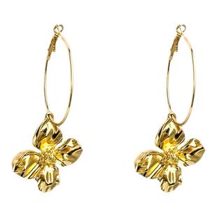 美貌出圈！金色花朵大耳圈耳环女时尚高级感金属耳钉复古夸张耳饰