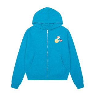 local aliens外星沙龙美式复古徽章连帽拉链针织外套宽松毛衣开衫