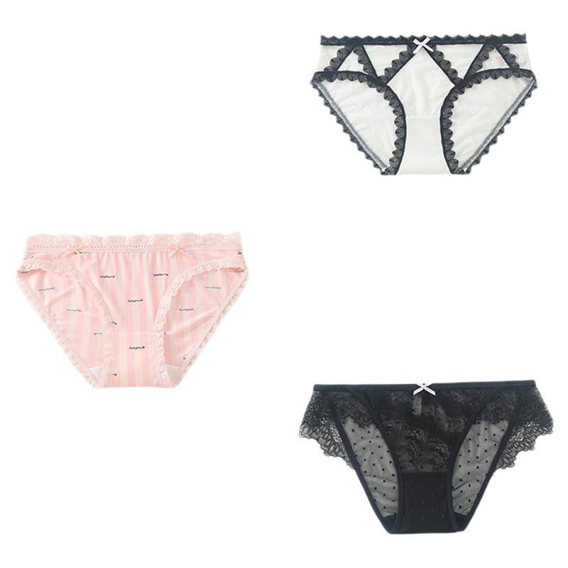 5条99元 甜心少女品牌精致蕾丝冰丝网纱纯棉裆舒适透气女三角内裤