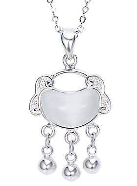 如意锁S925银锁包潮女长命锁吊坠成人猫眼石项链大人民族风银链子