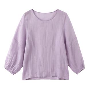 小耳出品 爆款！萣染16色！100支全苎麻/宽松灯笼袖 宽松圆领上衣