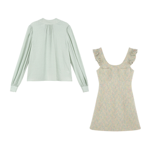 木耳边绿色小香风背带连衣裙女春季新款高级感甜美收腰气质a字裙