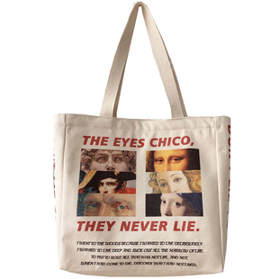 ANDCICI~snoppy漫画风帆布包男女学生书包单肩包手提大购物袋背包