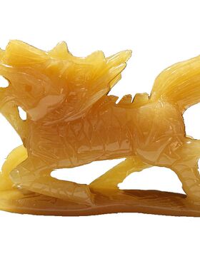 天然黄玉麒麟摆件一对风水