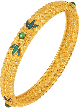非遗花丝编织竹节翡翠银鎏金手镯