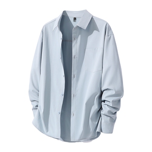 班尼路S&K砂洗休闲衬衫男款春季天蓝色长袖衬衣cleanfit上衣短袖A