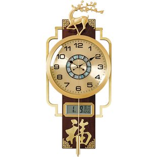 高端大气黄铜新中式钟表挂钟家用高档客厅壁中式中国风创意石英钟