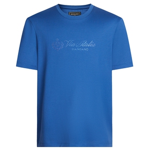 【凉感/防紫外线】曼加龙高端男装夏季烫钻短袖T恤简约圆领上衣