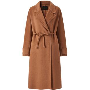 太平鸟女装品质驼绒牦牛绒黑金翻领双面呢大衣冬A1AAD4351