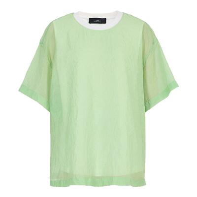 【商场同款】AUM噢姆春季绉感假两件薄纱圆领套头T恤休闲上衣女款