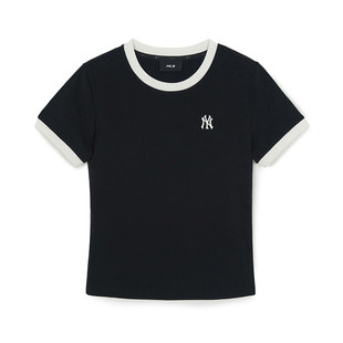 26新款MLB短袖女子NY小标拼接撞色短款修身休闲运动T恤3FTSB0263