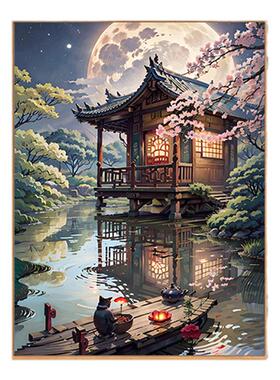 古风建筑diy数字油画装饰画
