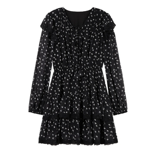 雪纺碎花连衣裙2025秋冬新款女装碎花裙小个子茶歇法式裙子