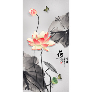 8d立体玄关背景墙装饰壁画壁纸过道走廊18d凹凸浮雕墙纸荷花墙布