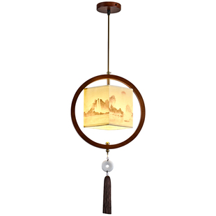 新中式宋氏美学实木餐厅吊灯手绘茶室床头灯玄关餐饮饭店民宿灯具