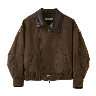 DIDDIMODA 皮领拼接洗水牛仔宽松复古夹克外套女25年秋辛苦