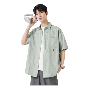 回力冰丝短袖衬衫男士夏季2026新款休闲男生上衣长袖工装衬衣外套