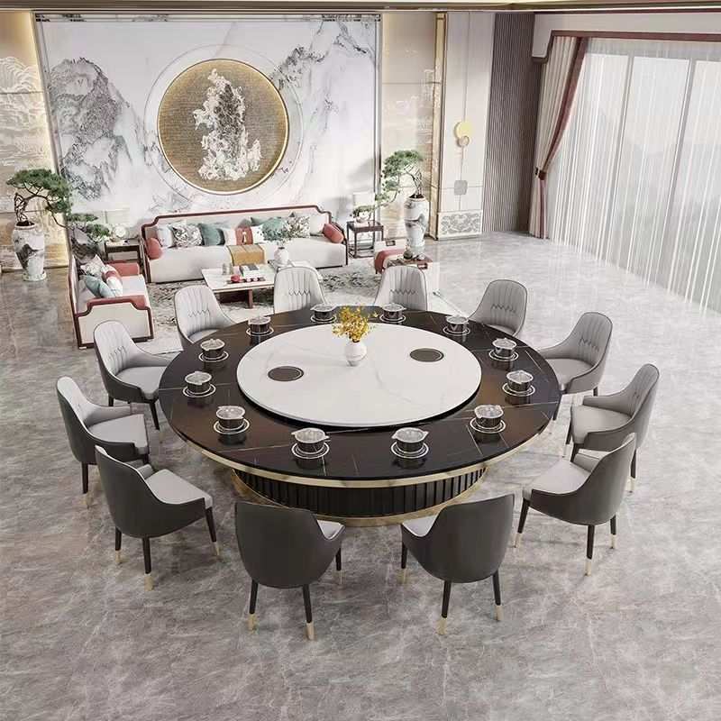 ir火锅桌子隐藏式电磁炉一体商用岩板圆桌高端酒店新中式电动大圆