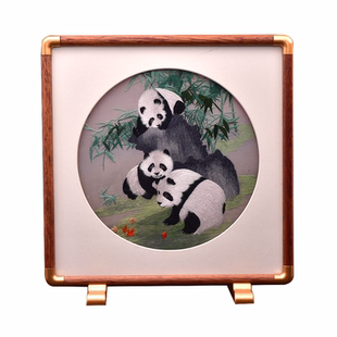 非遗蜀绣熊猫刺绣摆件四川特色双面绣特色礼物送老外伴手礼摆台