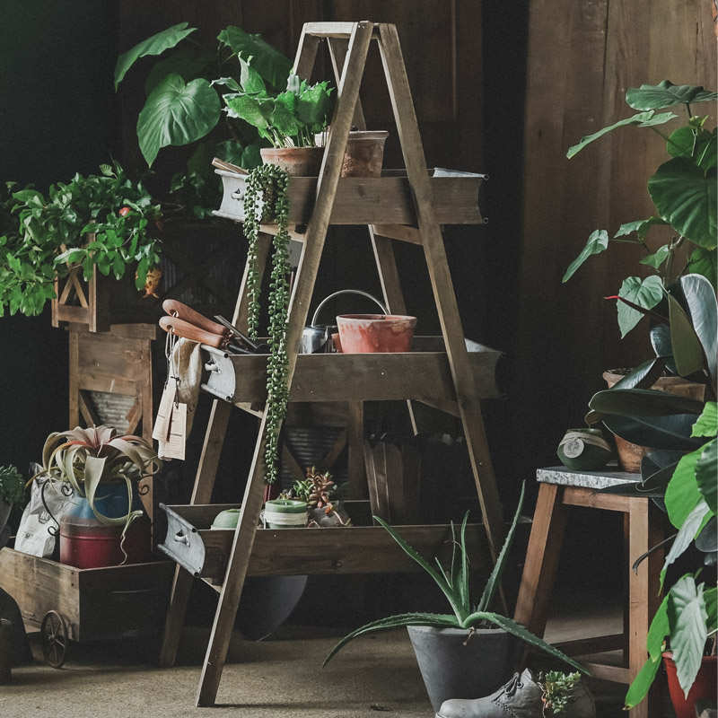 复古三层实木铁艺花架置物架多层客厅室内落地式多肉花盆架花店