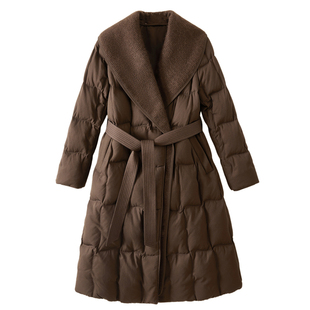 正品90白鹅绒可拆卸马海毛西装领通勤高端显瘦羽绒服2025冬季新款