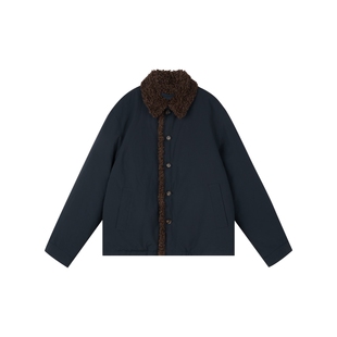 oneup3M新雪丽拼接羊羔毛领棉服外套女秋冬季保暖复古短款棉衣