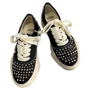 朴彩英同款鞋 三原康裕MMY溶解鞋铆钉做旧帆布鞋男女款板鞋明星款