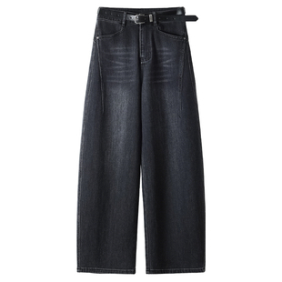 黑色弯刀牛仔裤女2026新款春季宽松阔腿镰刀裤梨型身材香蕉裤长裤