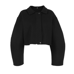 Fashion Jacket欧美女士外套黑色长袖短款上衣设计感