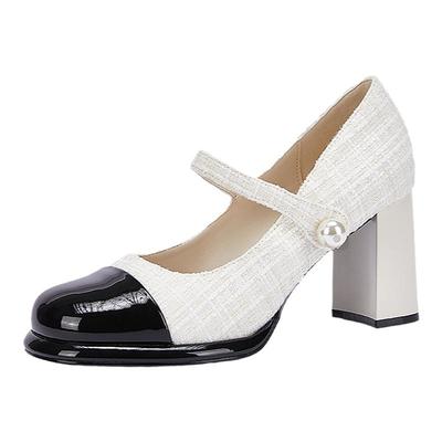 粗跟玛丽珍达芙妮高跟鞋拼色