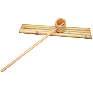 竹排日式庭院石槽石臼石头鱼缸石砵石钵装饰造景喷泉水景竹子水勺