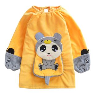 儿童罩衣秋冬男童女孩宝宝围裙长袖防水吃饭罩衫画画水晶绒反穿衣