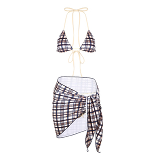 欧美辣妹热辣格子比基尼小胸聚拢性感高级泳衣女绝美海边沙滩度假