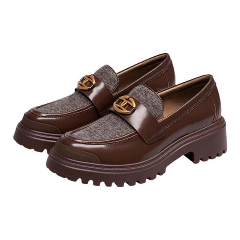 莎莎苏秋冬款厚底增高一脚蹬设计感拼接撞色英伦风乐福鞋小皮鞋