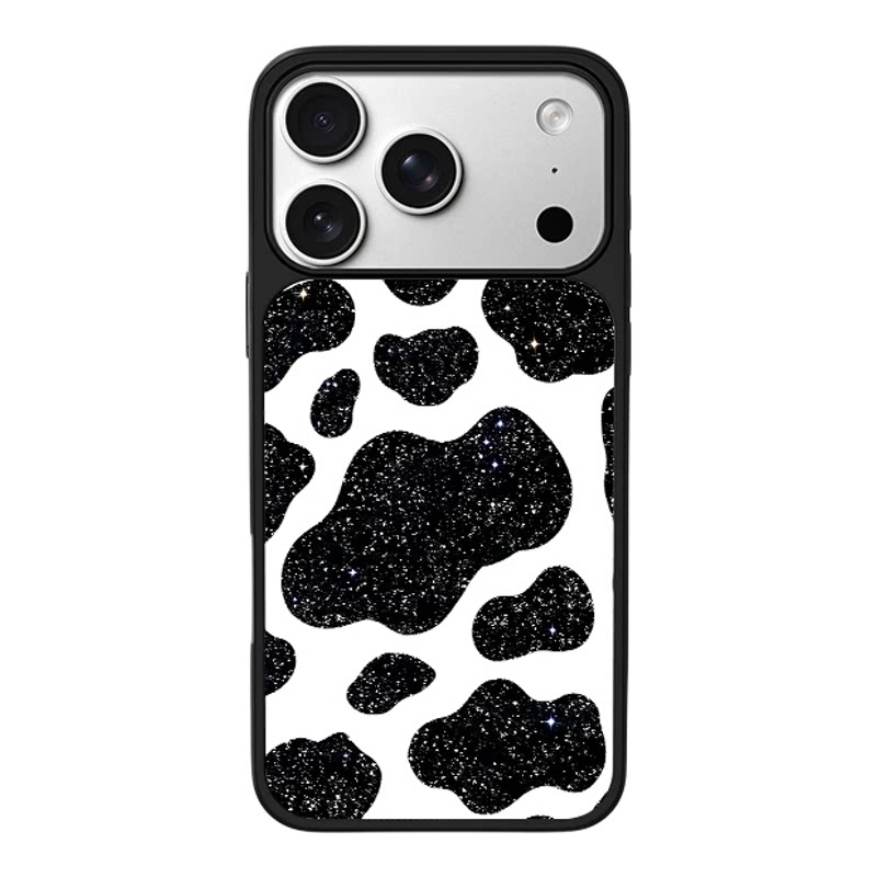 纯白底色闪粉黑色奶牛斑点适用于苹果17promax新款手机壳iPhone air/16pro/15plus14玻璃13pro小众手机套冰感