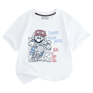 超级玛丽欧美游戏超级马里奥卡通涂鸦短袖t恤衫男女大中儿童半袖