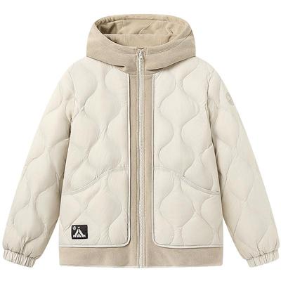 波司登2025新款男女童短款儿童羽绒服连帽柔软摇粒绒拼接轻薄时尚