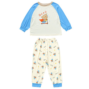 男童睡衣套装莫代尔薄款春秋居家服男宝小童收口款可爱满印空调服