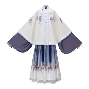 花朝记｜藤萝月｜毛绒绣花汉服｜明制大襟琵琶袖短袄半袖披袄褶裙