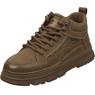 高帮鞋男2025新款秋冬季男鞋子英伦风马丁靴男棕色皮鞋厚底复古