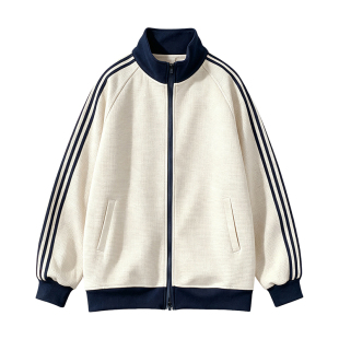 美式华夫格运动外套男秋冬季新款oversize棒球服撞色条纹开衫夹克